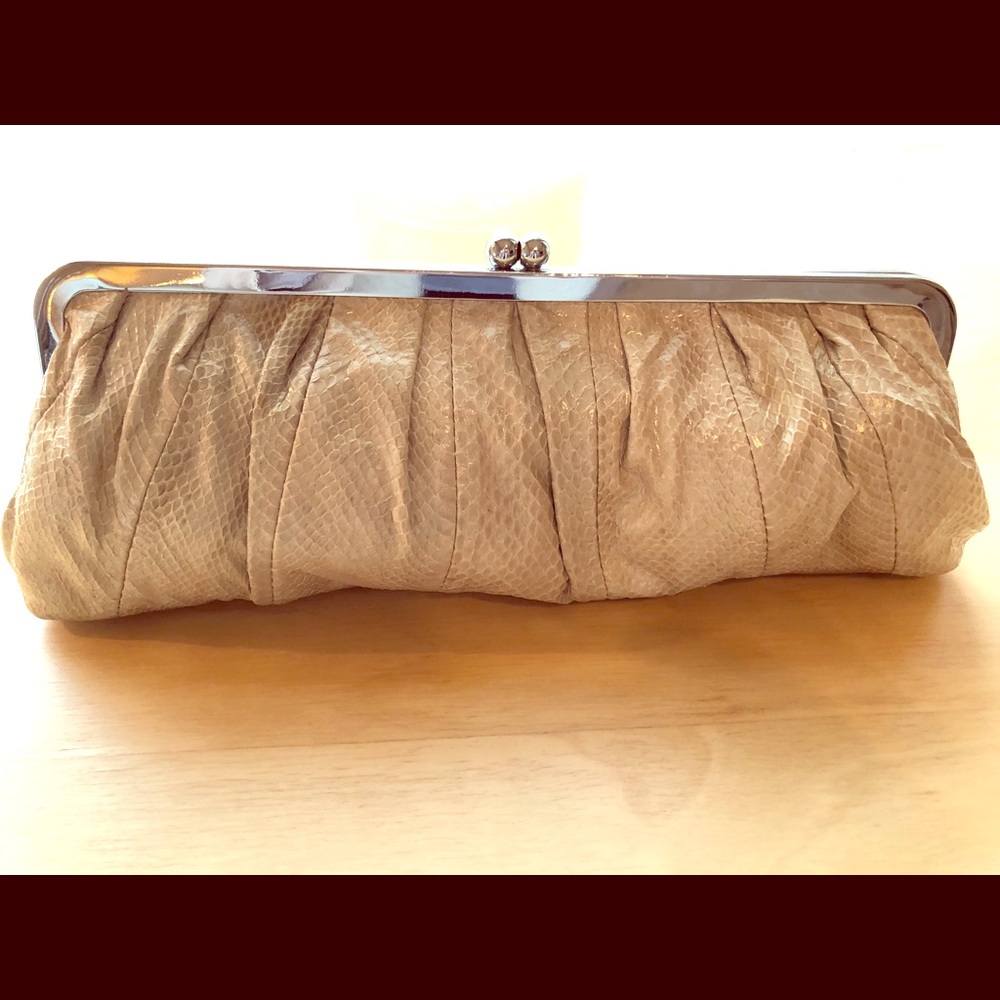 Clutch Bag - Cream/Beige Leather Crocodile Pattern